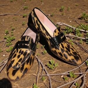 J.Crew Leopard Print Calf Hair Penny Loafers Women’s Almond Toe Slip-On Edgy
